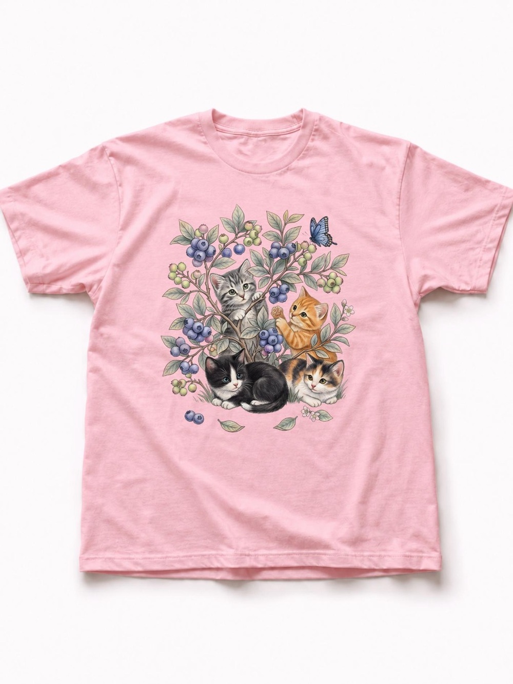 Vintage Kittens Blueberry 90s Graphic T-Shirt Retro Cottagecore Butterfly Shirt